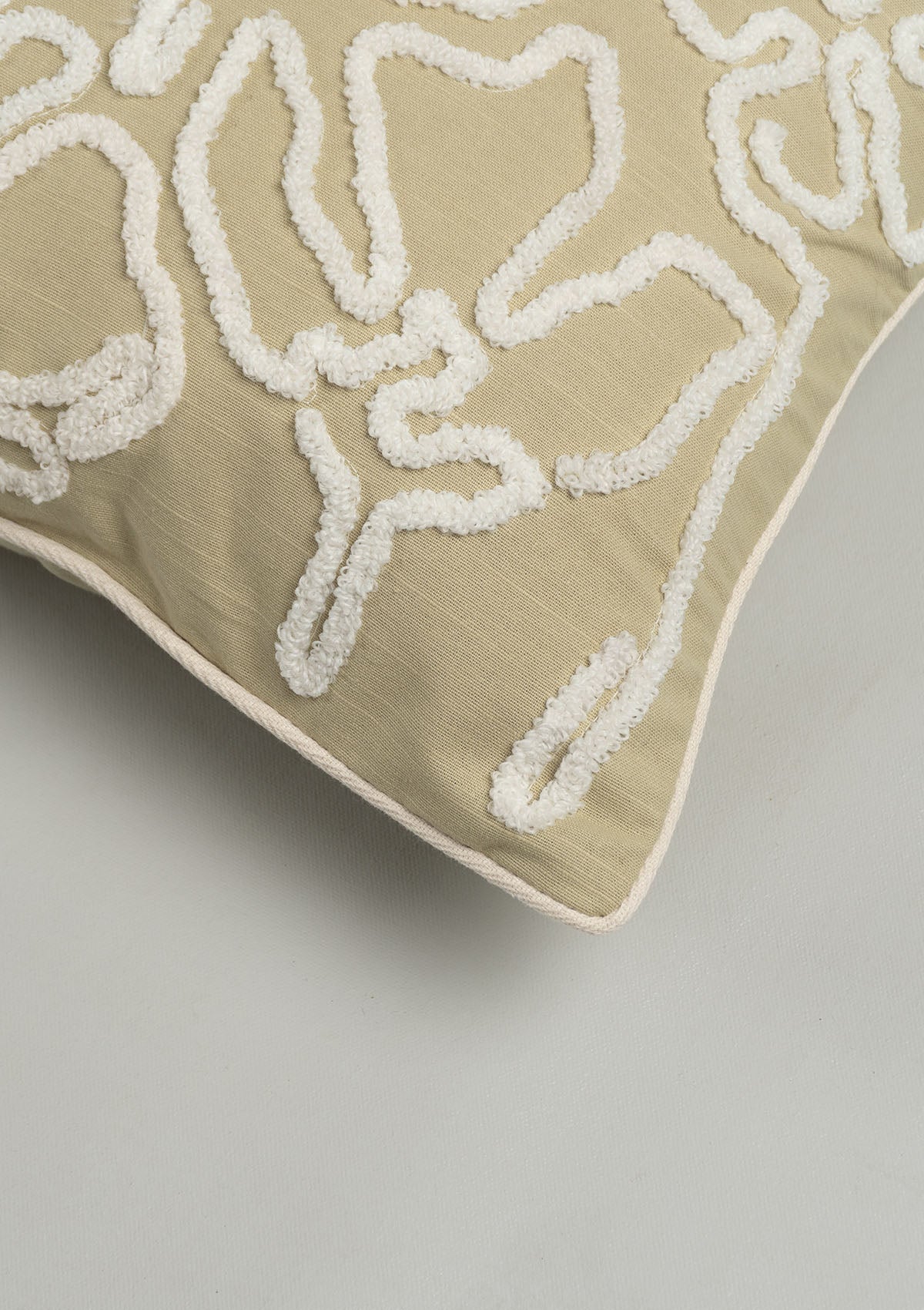 Stella Embroidered Flower Pattern 100% Cotton Cushion Cover for Sofa - Herb Green