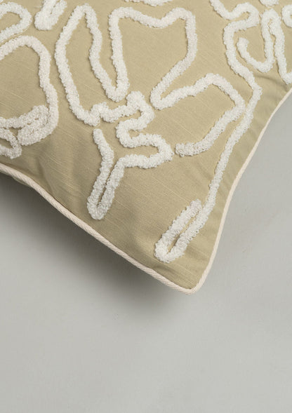 Stella Embroidered Flower Pattern 100% Cotton Cushion Cover for Sofa - Herb Green