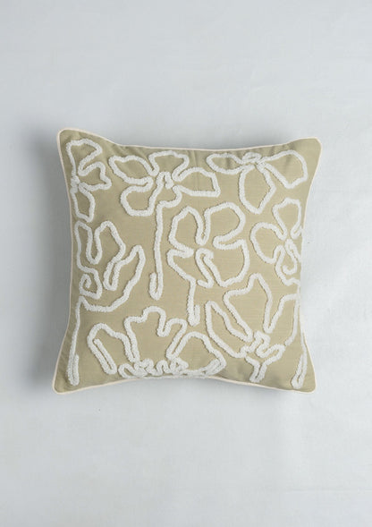 Stella Embroidered Flower Pattern 100% Cotton Cushion Cover for Sofa - Herb Green