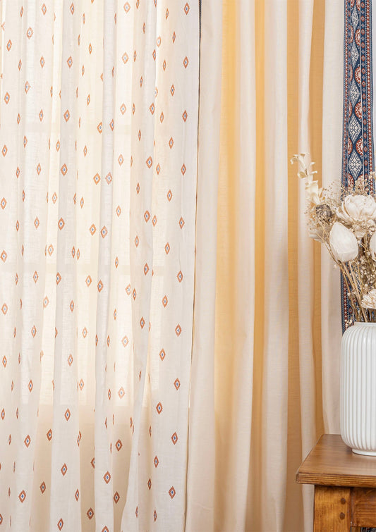 Tara Cream Light Reduction Curtain & Noor Minimal Sheer - 100% Cotton for Living Room & Bedroom - Pack of 4