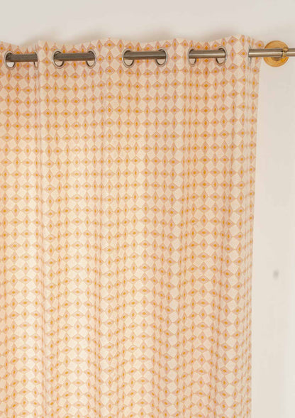 Terrazo 100% cotton geometric curtain for living room - Light Reduction - Mustard - Single - Single Piece