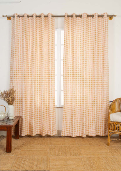 Terrazo 100% cotton geometric curtain for living room - Light Reduction - Mustard - Single - Single Piece