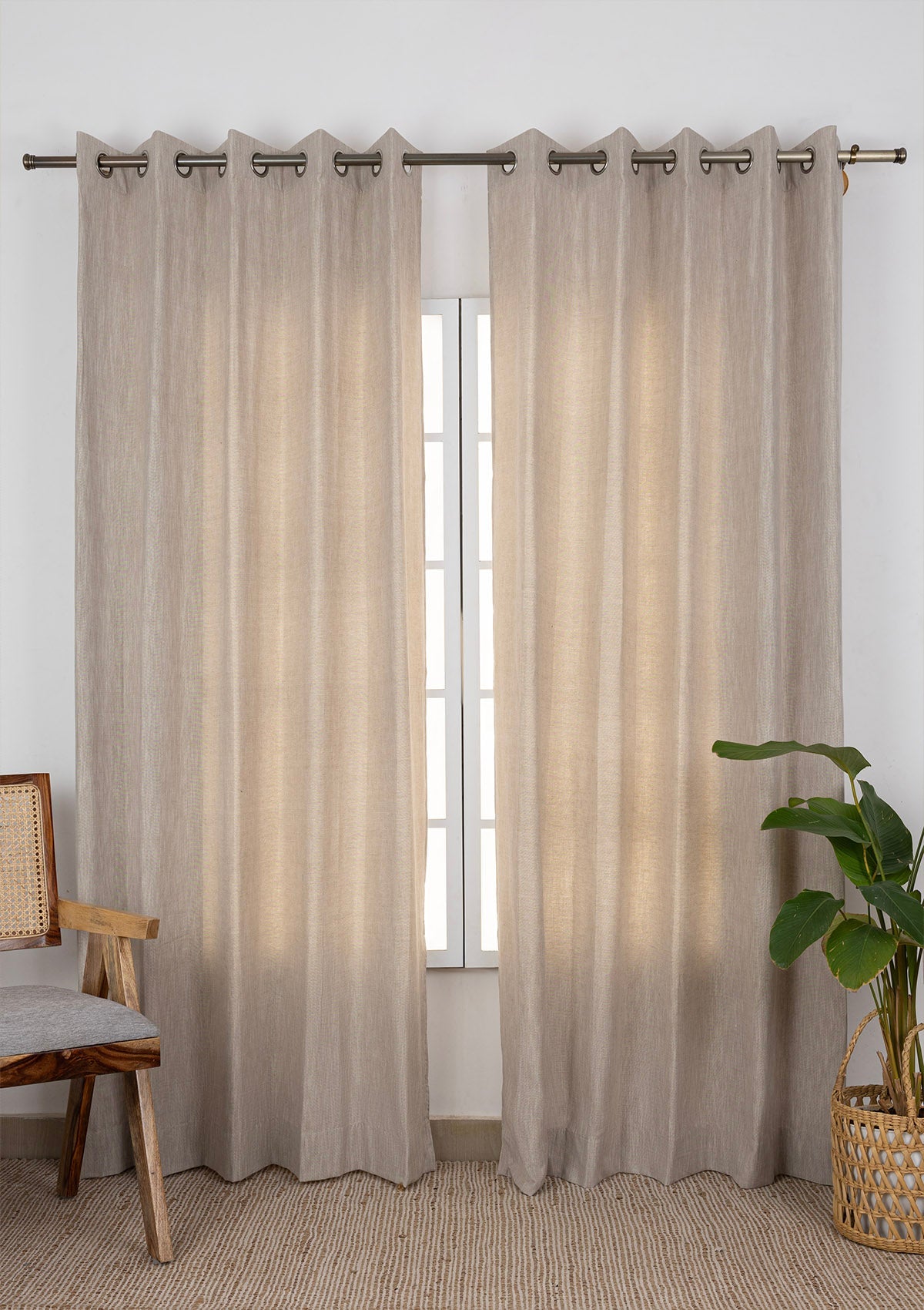 Toffee Brown Textured 100% Cotton Curtain For Living Room | Light Filtering | Single Piece