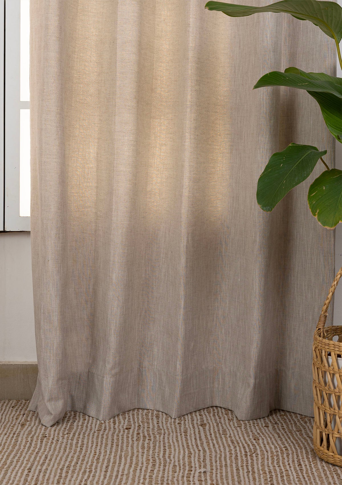 Toffee Brown Textured 100% Cotton Curtain For Living Room | Light Filtering | Single Piece