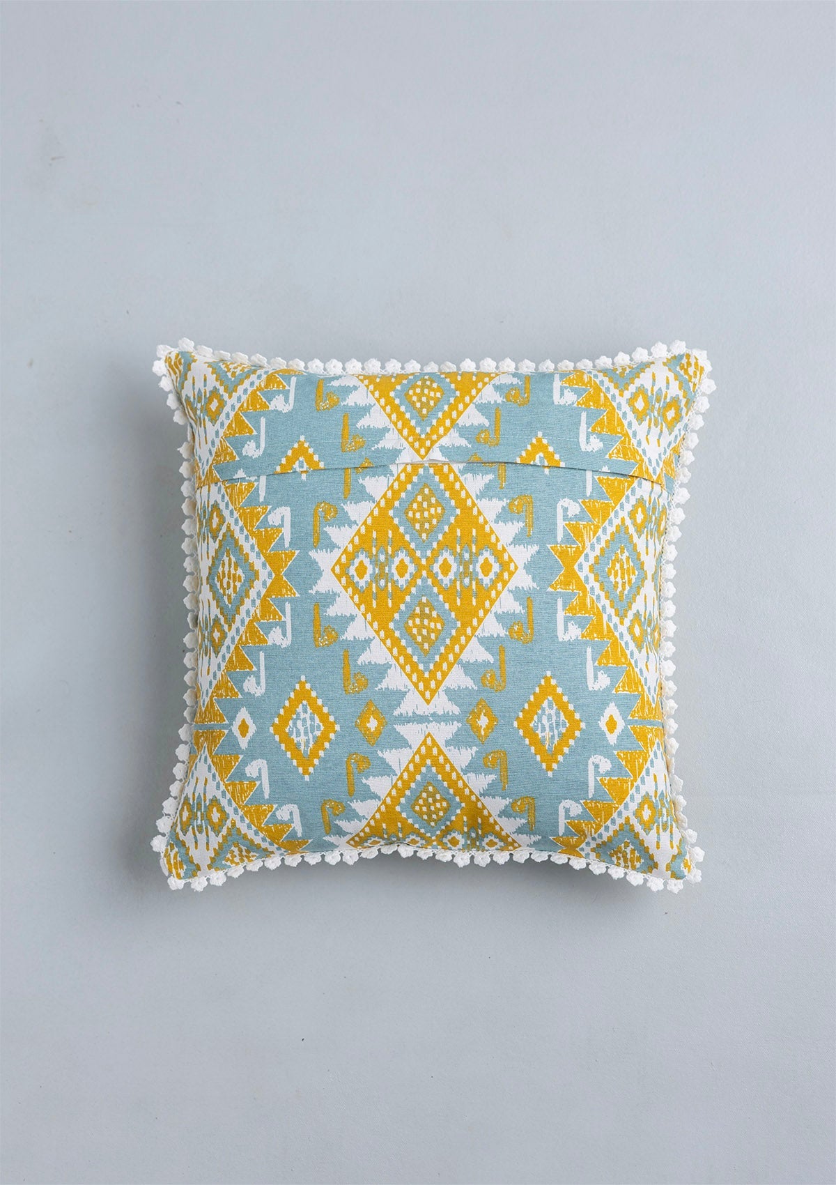 Topaz 100% Cotton Printed Blue and Yellow Cushion Cover - 16"