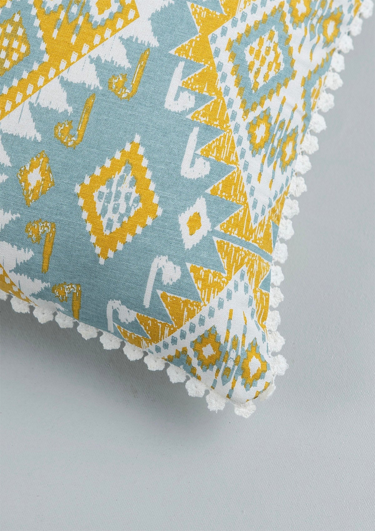 Topaz 100% Cotton Printed Blue and Yellow Cushion Cover - 16"