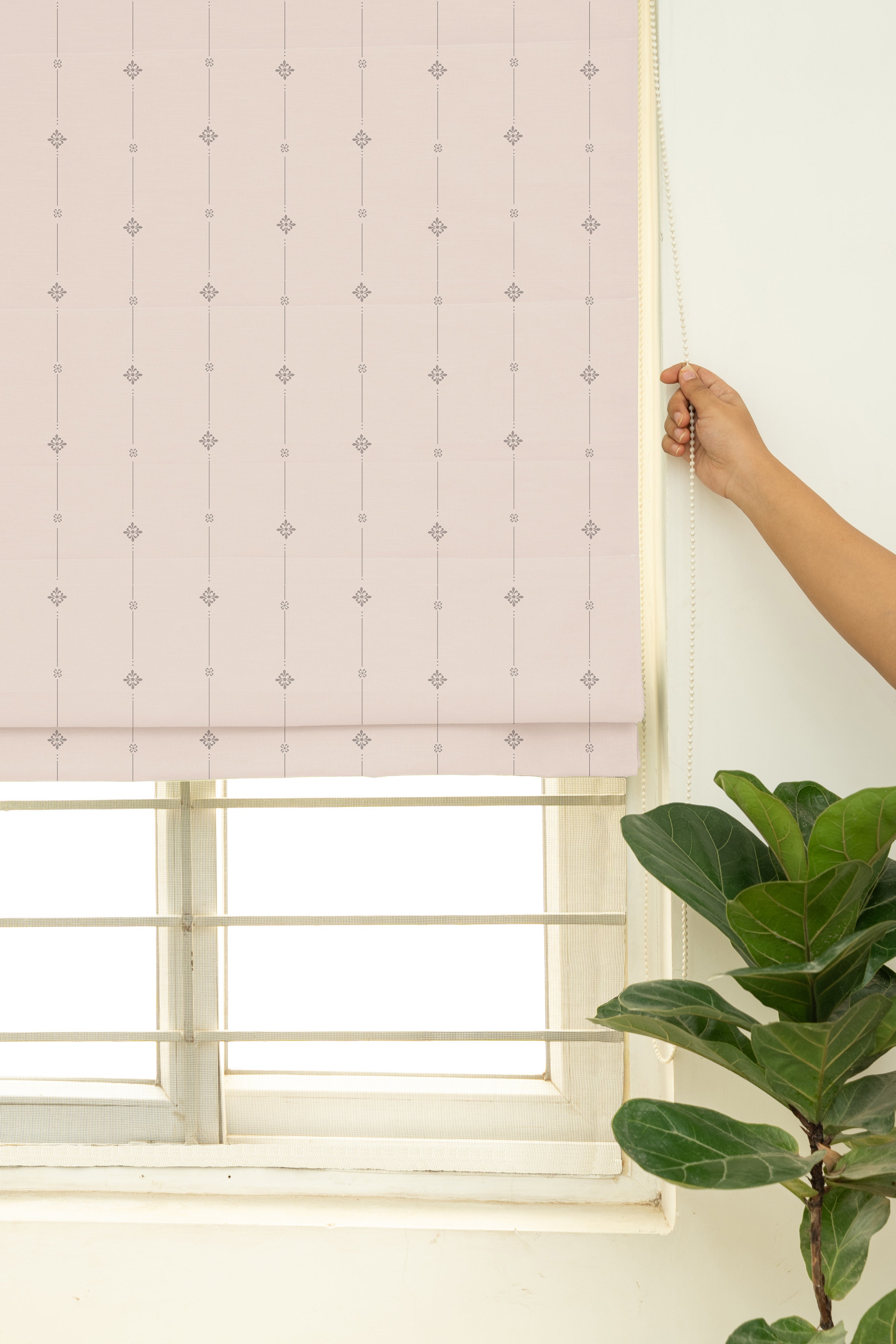 Tulsi 100% Customizable Linen floral blind for living room - Room darkening