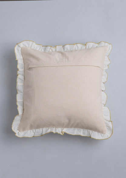 Vaanya 100% Cotton Sheer Embroidered Green and Pink Cushion Cover - 16"