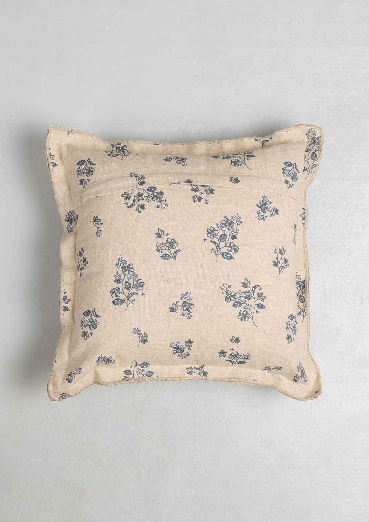 Whisper Printed Linen Flower Motif Cushion Cover for Sofa - Blue