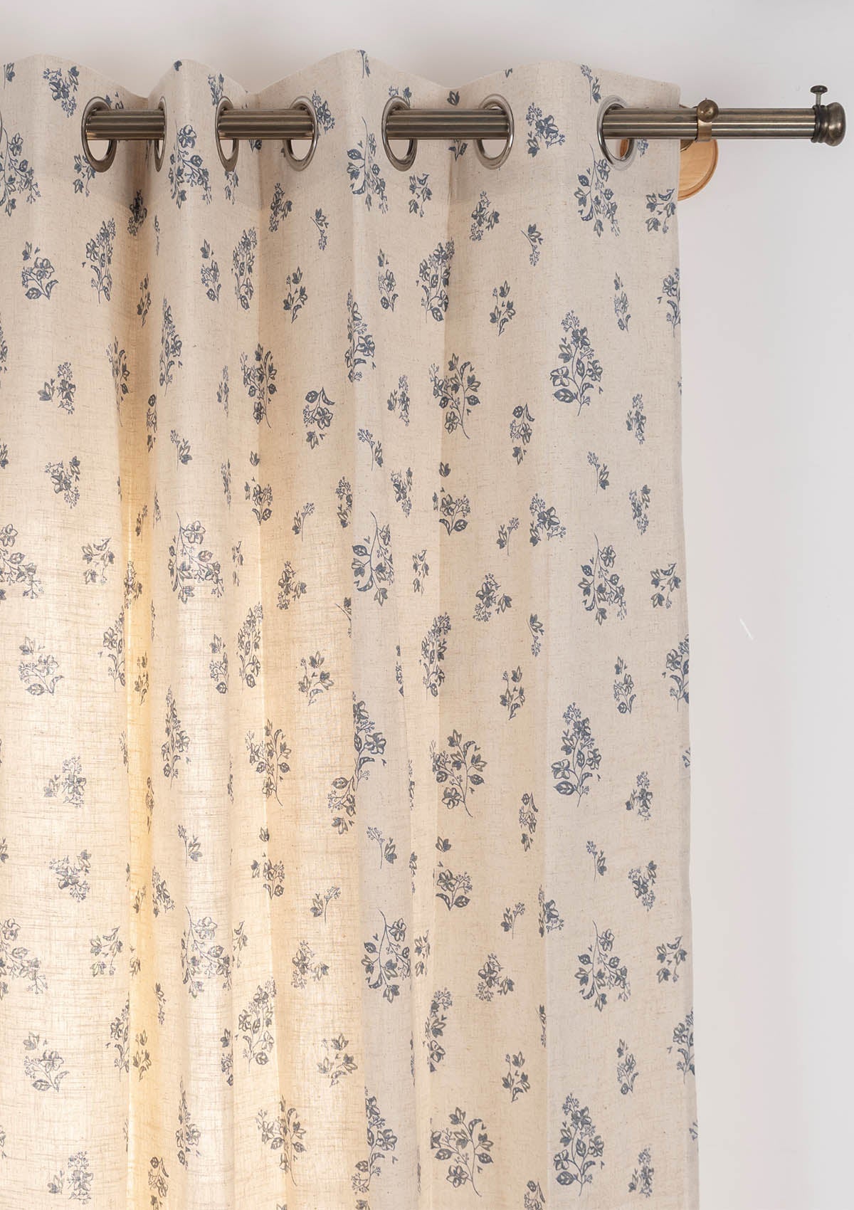 Whisper floral Linen blend cotton curtain for living room - Room darkening - Blue - Single Piece