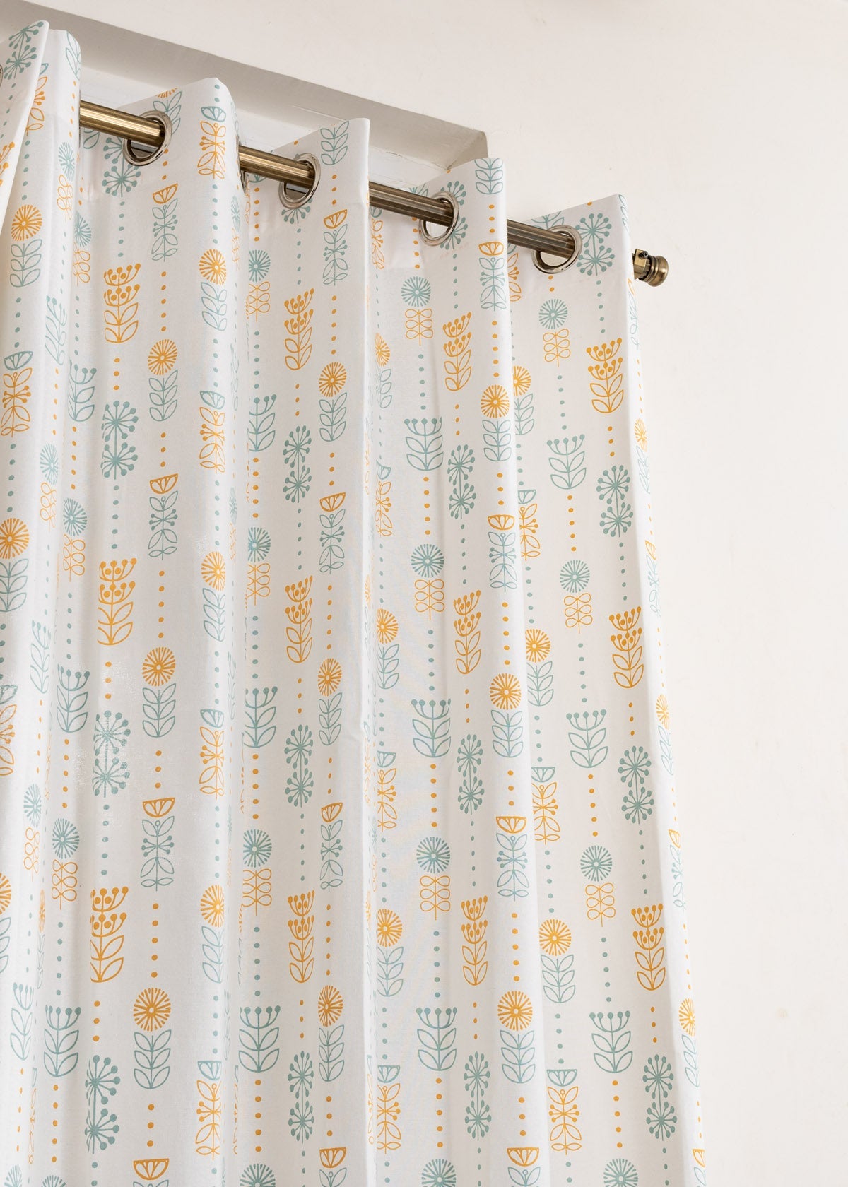 Wild Bouquet 100% cotton floral curtain for Living room & bed room - Light Reduction - Yellow - Single Piece