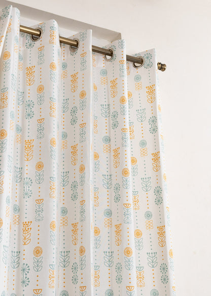Wild Bouquet 100% cotton floral curtain for Living room & bed room - Light Reduction - Yellow - Single Piece