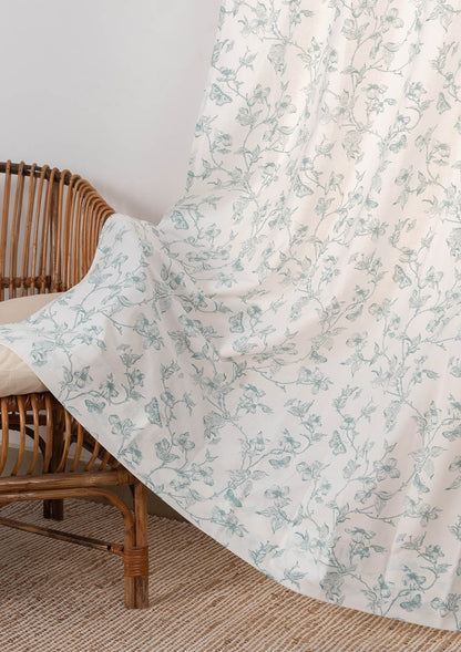 Willow floral 100% cotton curtain for living room - Light Reduction - Nile Blue - Single Piece