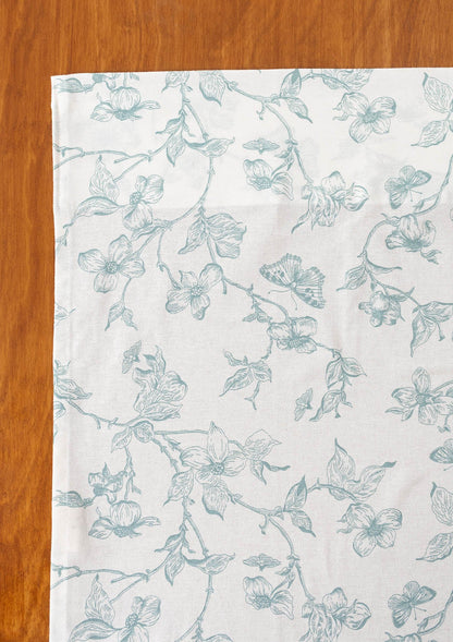 Willow floral 100% cotton curtain for living room - Light Reduction - Nile Blue - Single Piece