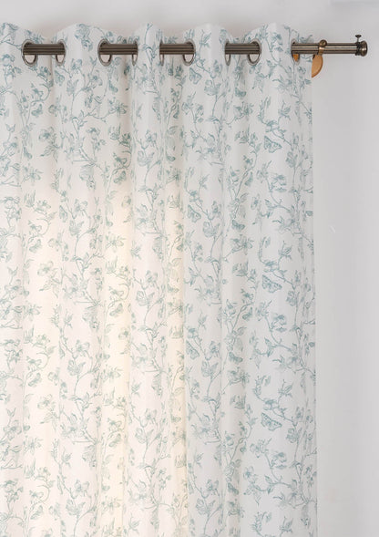 Willow floral 100% cotton curtain for living room - Light Reduction - Nile Blue - Single Piece