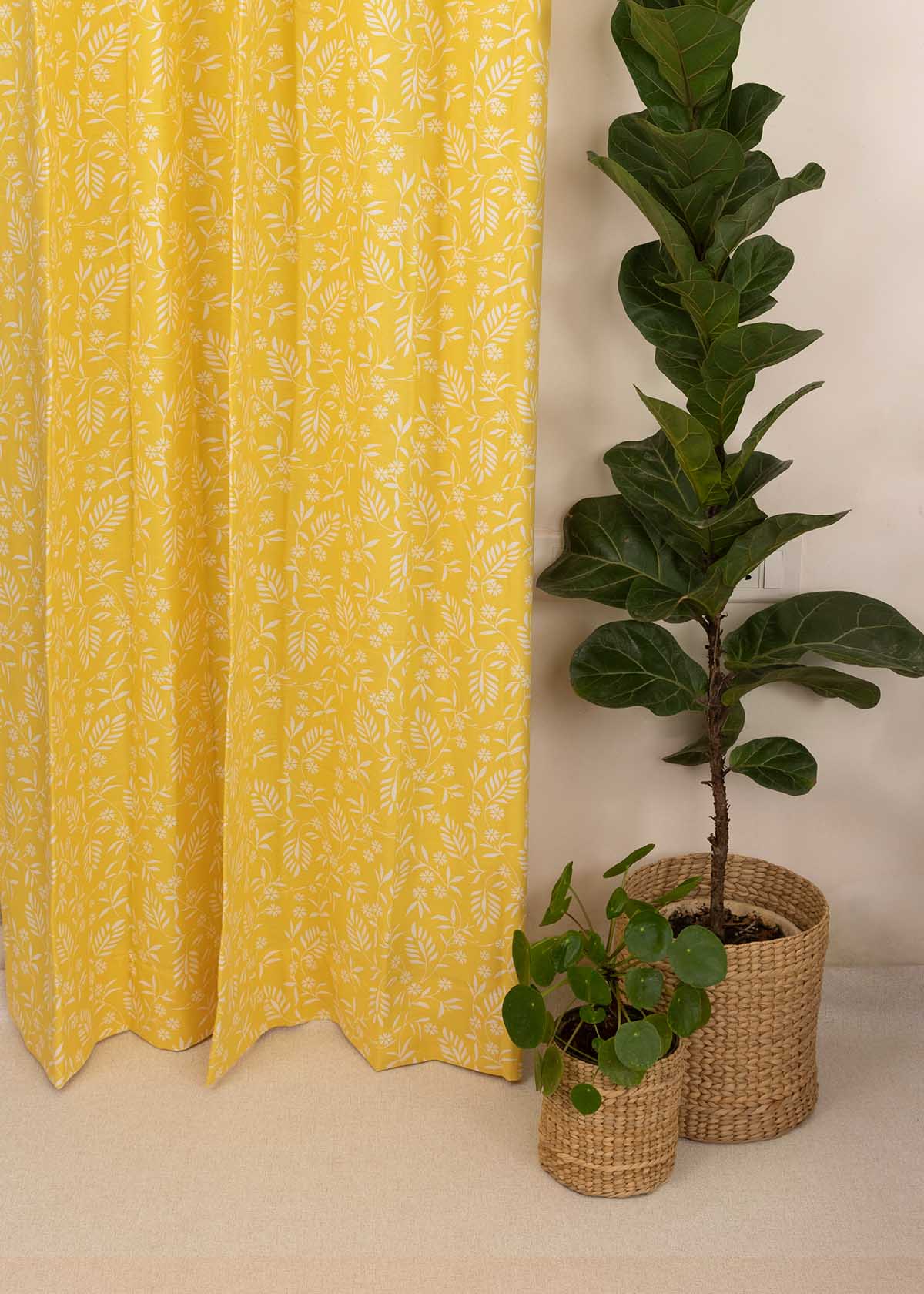 Yellow Daisy 100% cotton floral curtain for kids room, living room & bed room - Room darkening - Single Piece