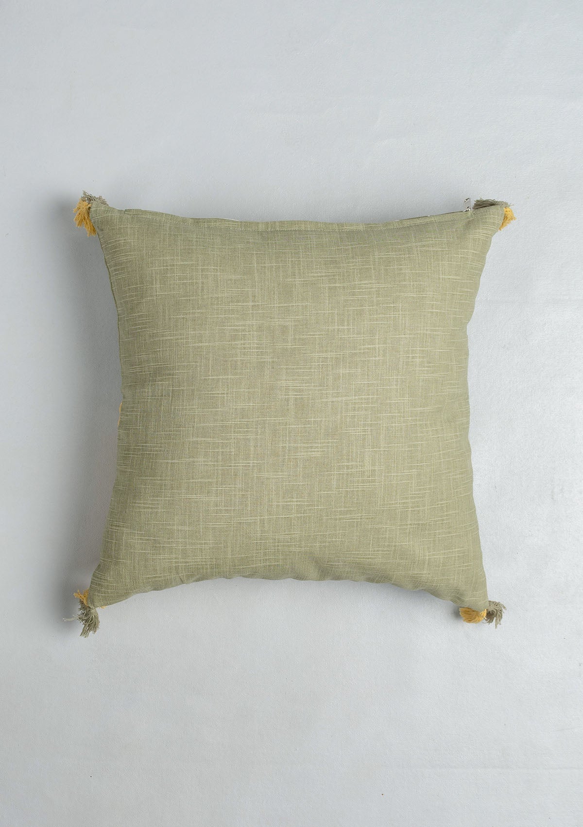 Zenith 100% cotton Printed Geometric cushion cover with Tassel for sofa - Yellow