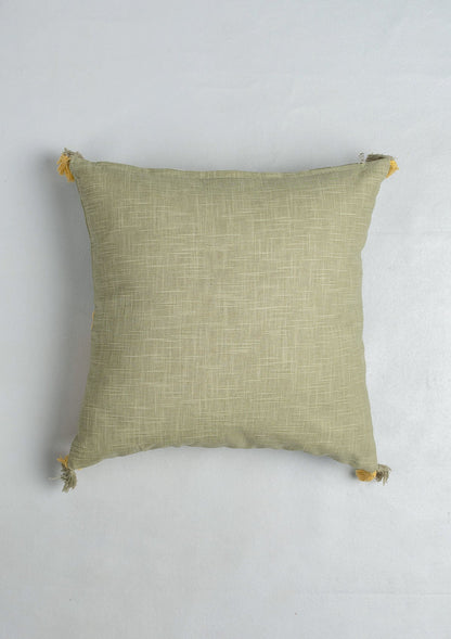 Zenith 100% cotton Printed Geometric cushion cover with Tassel for sofa - Yellow