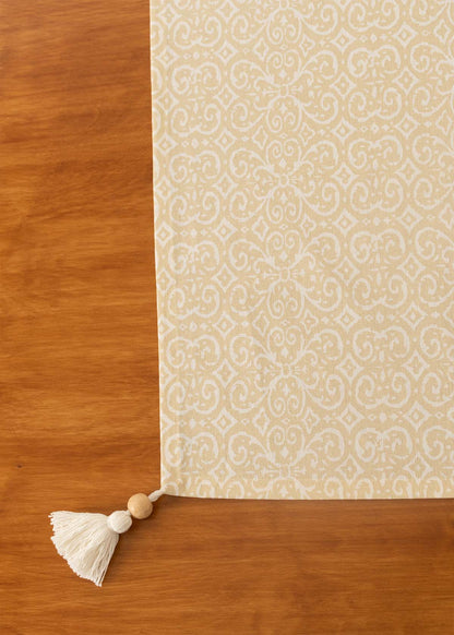 Antique 100% cotton Neutral table cloth with tassel for 4 seater or 6 seater dining - Cream