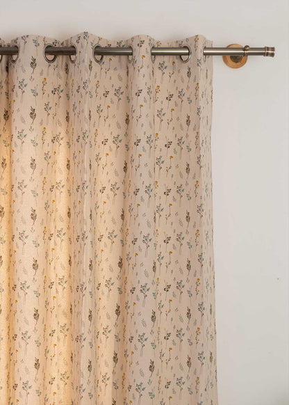 Blooming Meadows Beige 100% cotton floral curtain for living room - Light Reduction - Single Piece