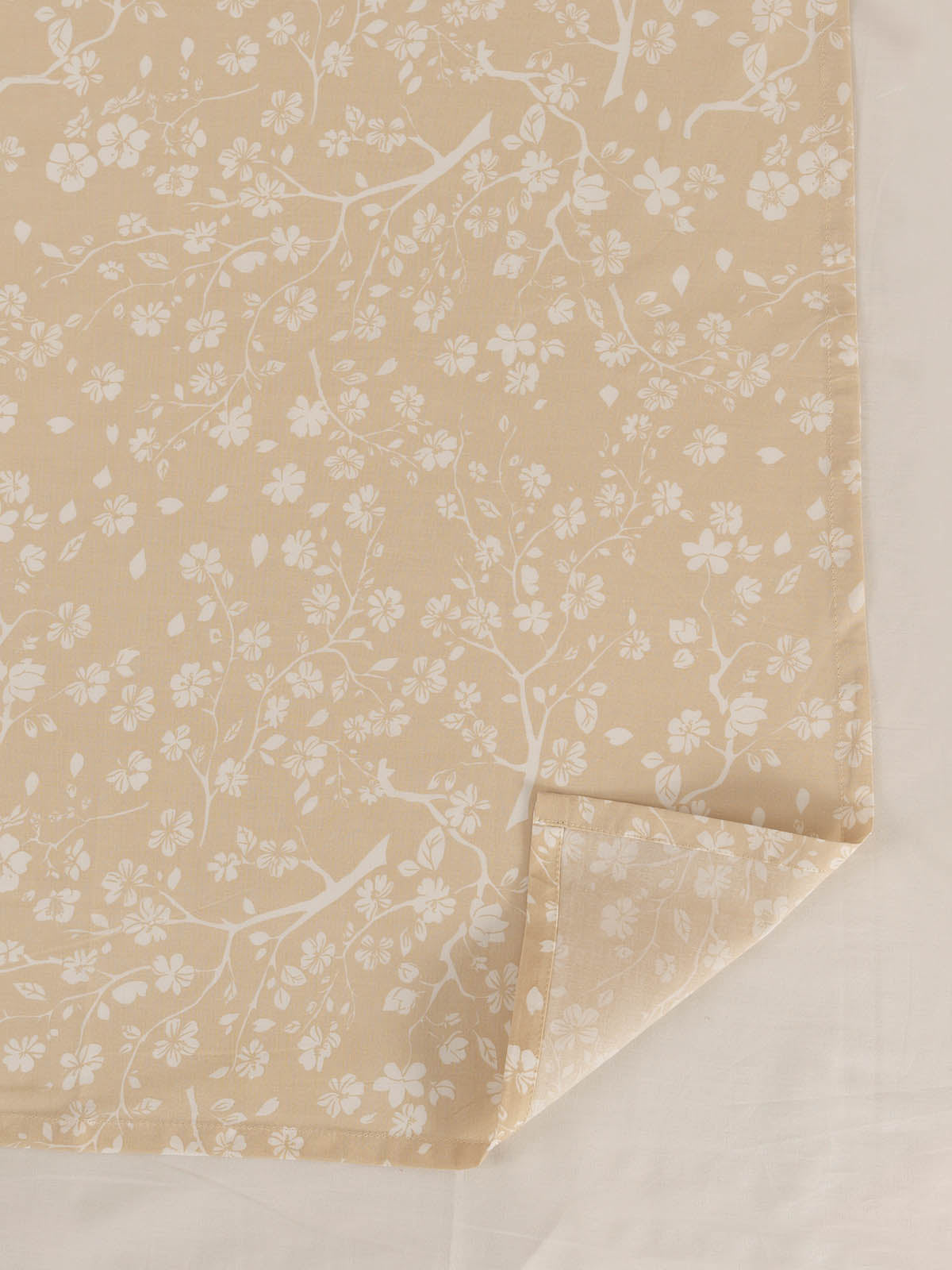 Cherry Blossom Printed Cotton Fitted Sheet - Cream