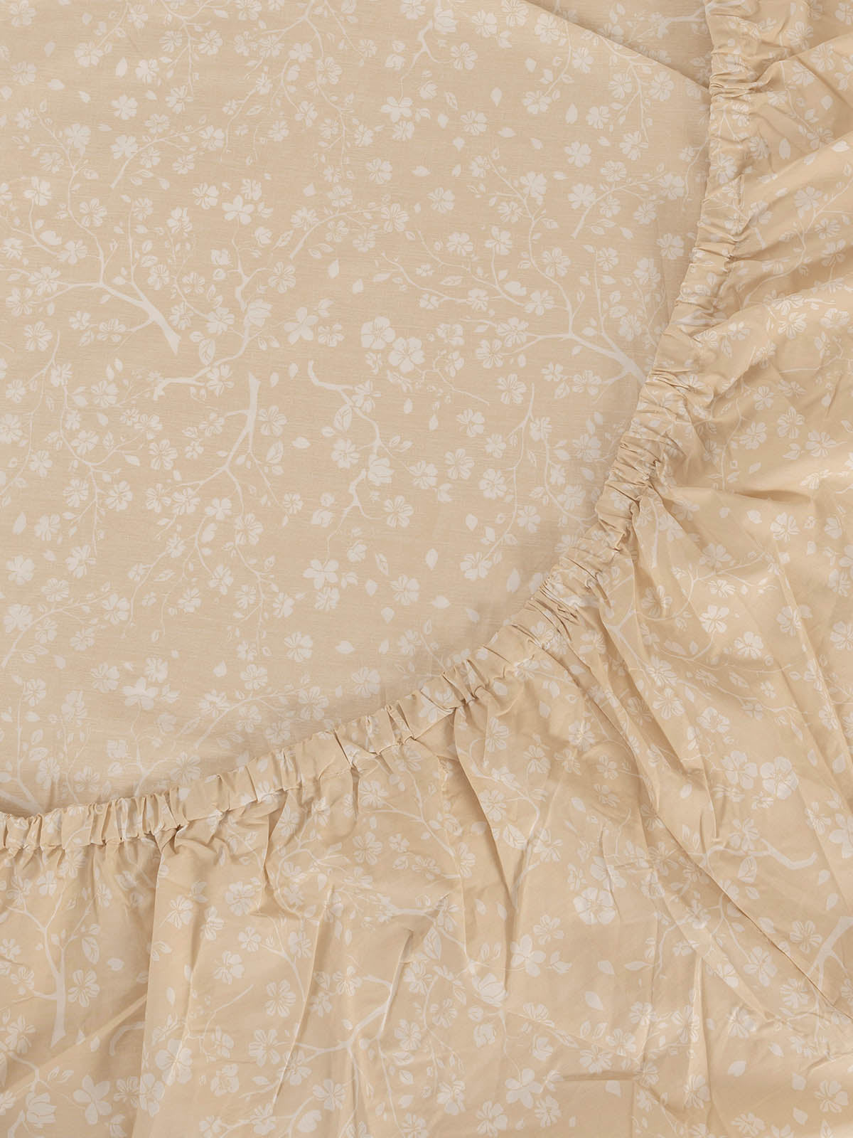 Cherry Blossom Printed Cotton Fitted Sheet - Cream