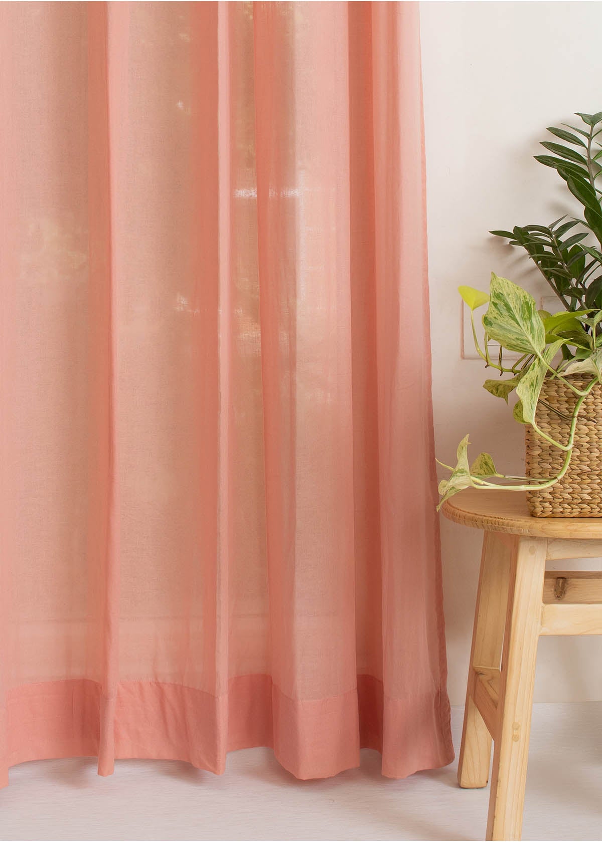 Solid Clay sheer 100% cotton plain curtain for Living room & bedroom - Light filtering - Rust - Single Piece
