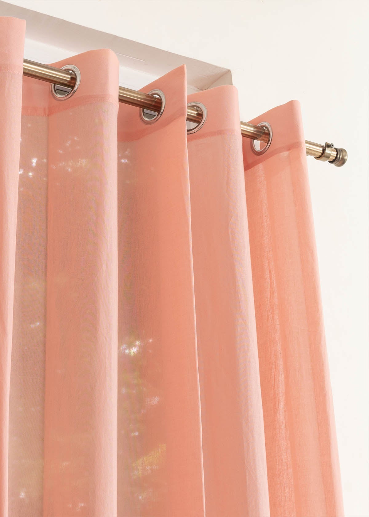 Solid Clay sheer 100% cotton plain curtain for Living room & bedroom - Light filtering - Rust - Single Piece