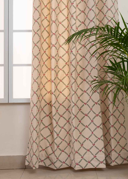 Climbing Roses Wine Red 100% cotton floral curtain for living room - Room darkening - Single Piece