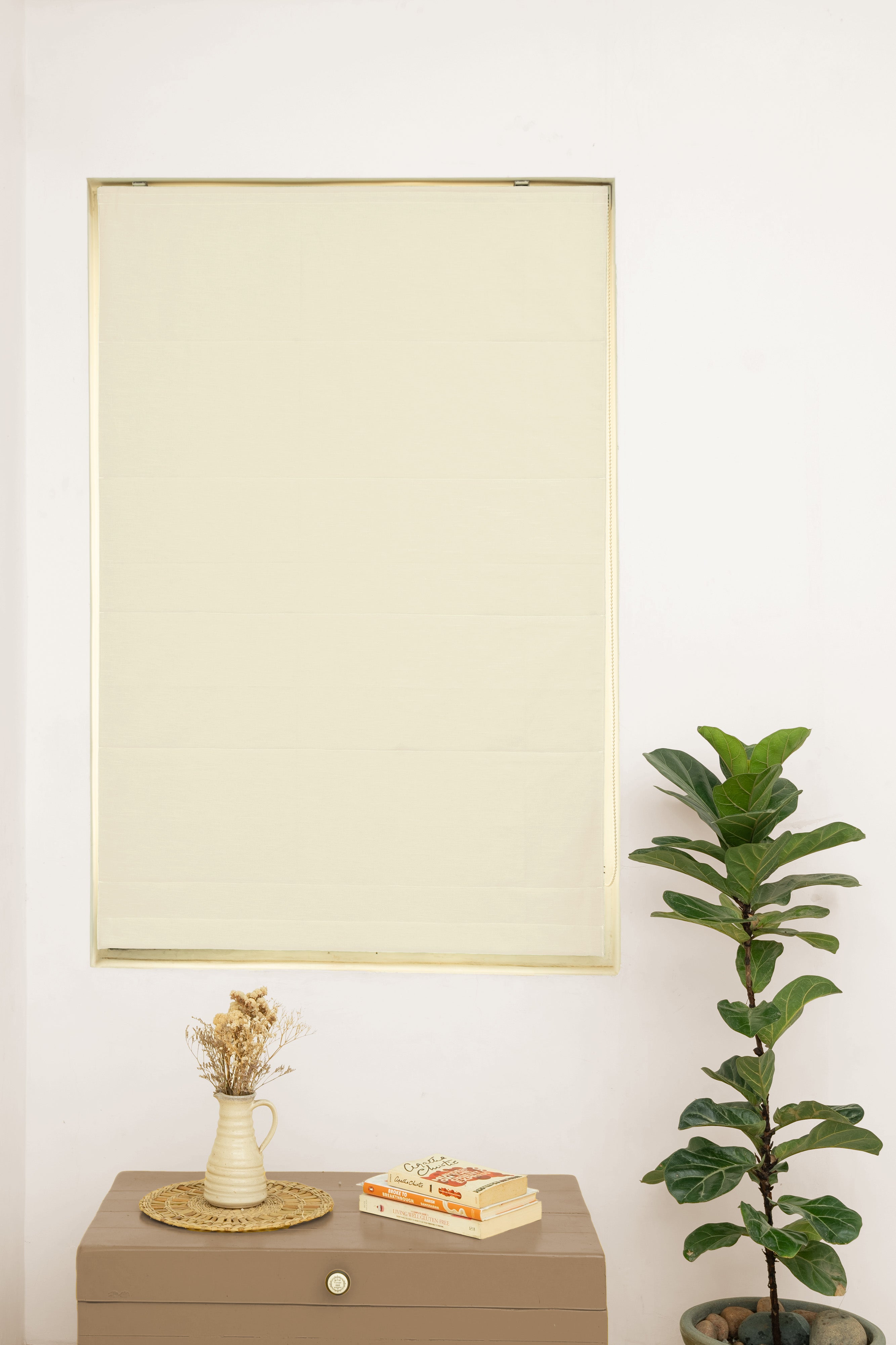 Cream 100% Solid Cotton Sheer Customizable blind for livingroom & Bedrooms-Light Filtering