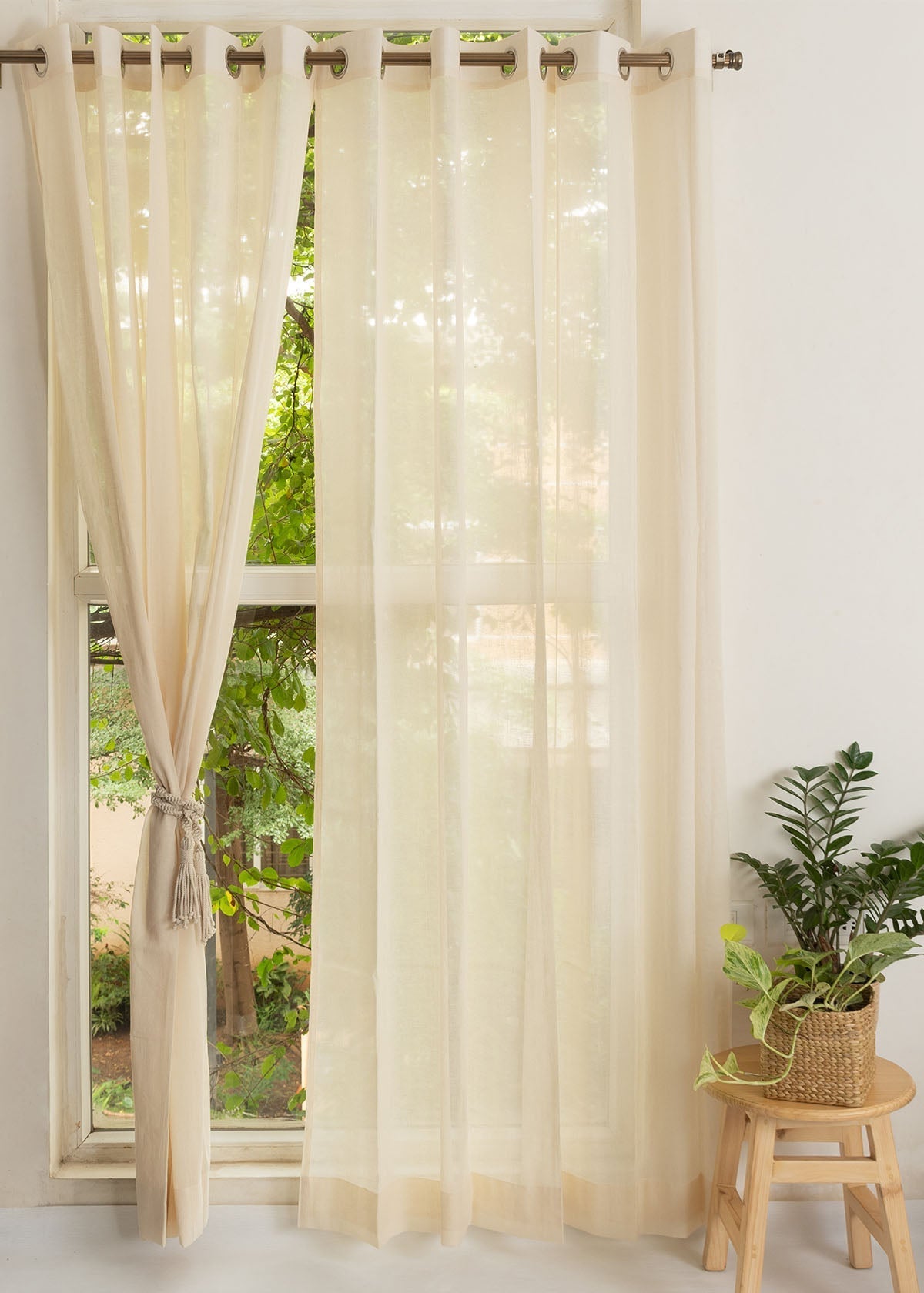 Solid sheer Fabric - Cream