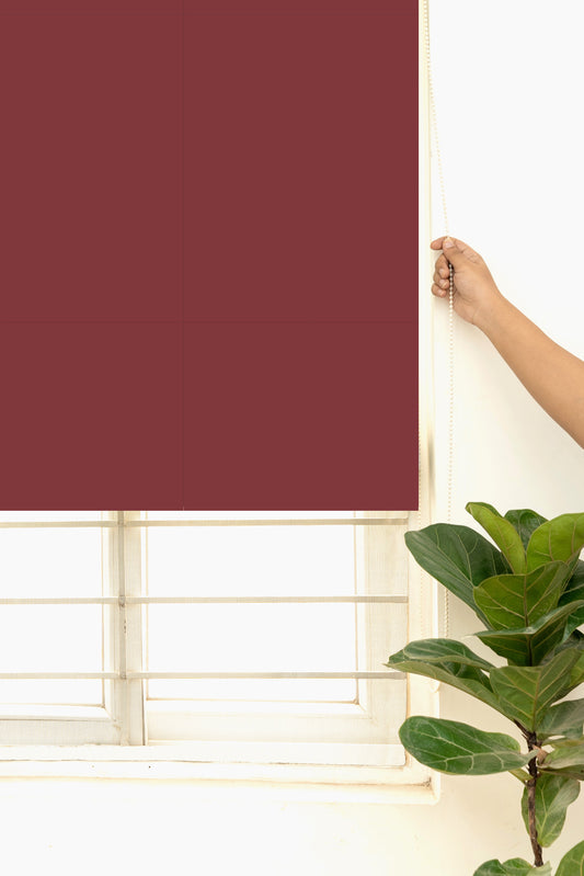 Crimson Red 100% Cotton Plain Customizable blind for livingroom & Bedrooms-Room Darkening
