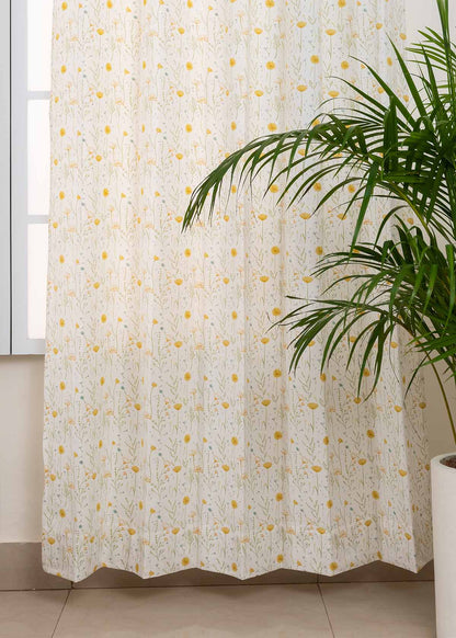 Drifting Dandelion Yellow 100% cotton floral curtain for kids room, living room - Light Reduction - Single Piece