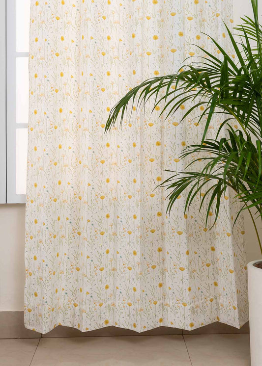 Drifting Dandelion Yellow 100% cotton floral curtain for kids room, living room - Light Reduction - Single Piece
