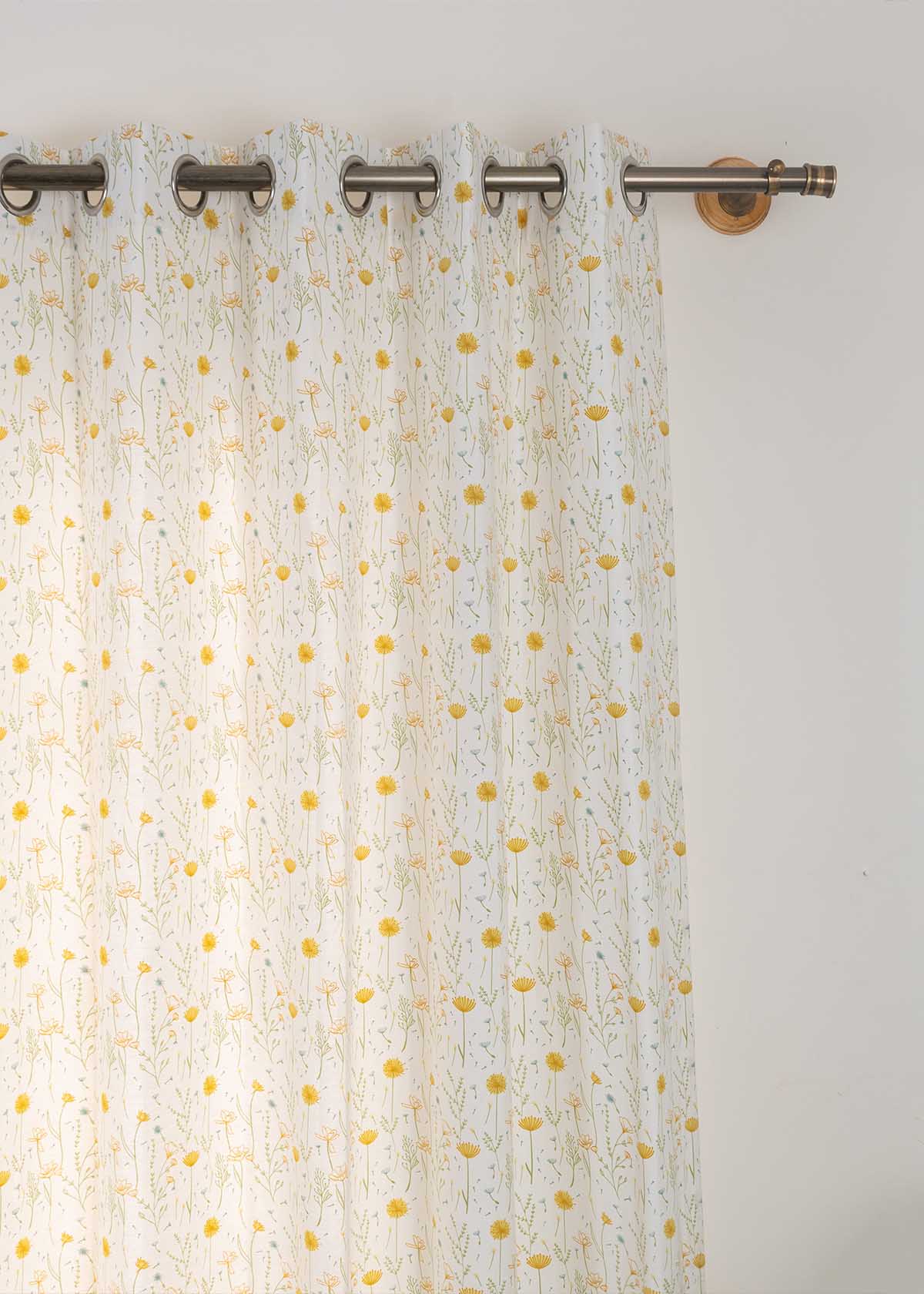 Drifting Dandelion Yellow 100% cotton floral curtain for kids room, living room - Light Reduction - Single Piece