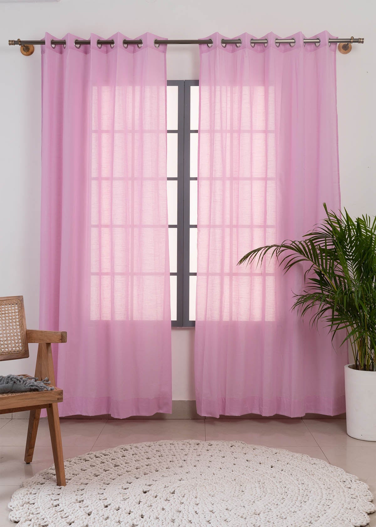 Solid Lavender sheer 100% cotton plain curtain for Living room & bedroom - Light filtering - Single Piece