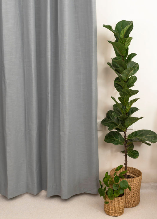 Solid Ultimate grey 100% cotton plain curtain for bedroom - Room darkening - Single Piece