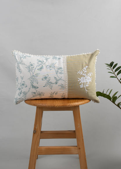 Celeste embroidered 100% Cotton Cushion Cover for Sofa - Nile Blue