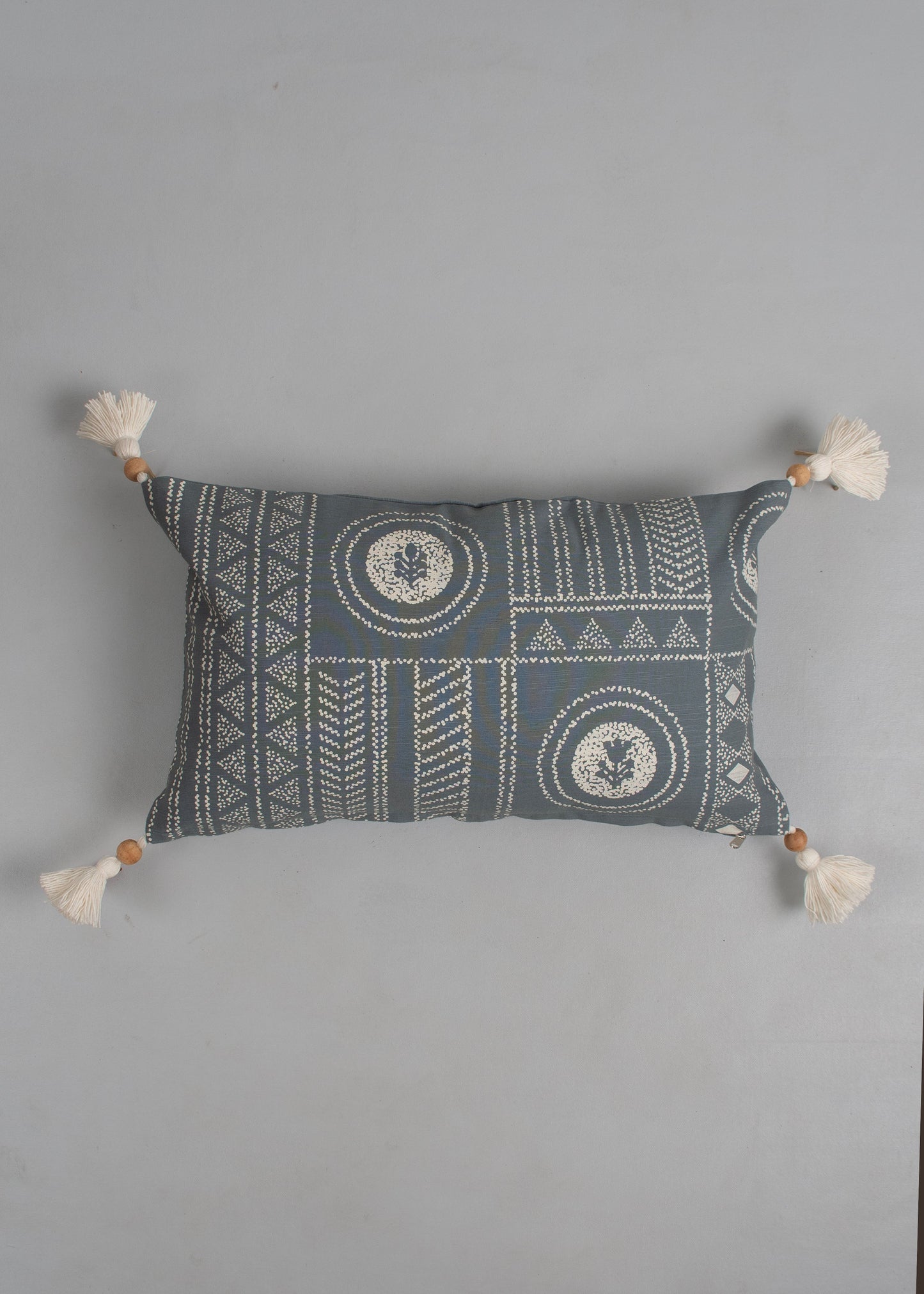 Cosmos Printed 100% Cotton Floral-Geometric Design Cushion Cover for Sofa - Blue