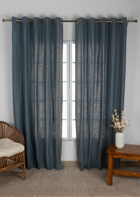 Solid Mist Blue 100% cotton curtain for Living room and bedroom - Room darkening - Single Piece
