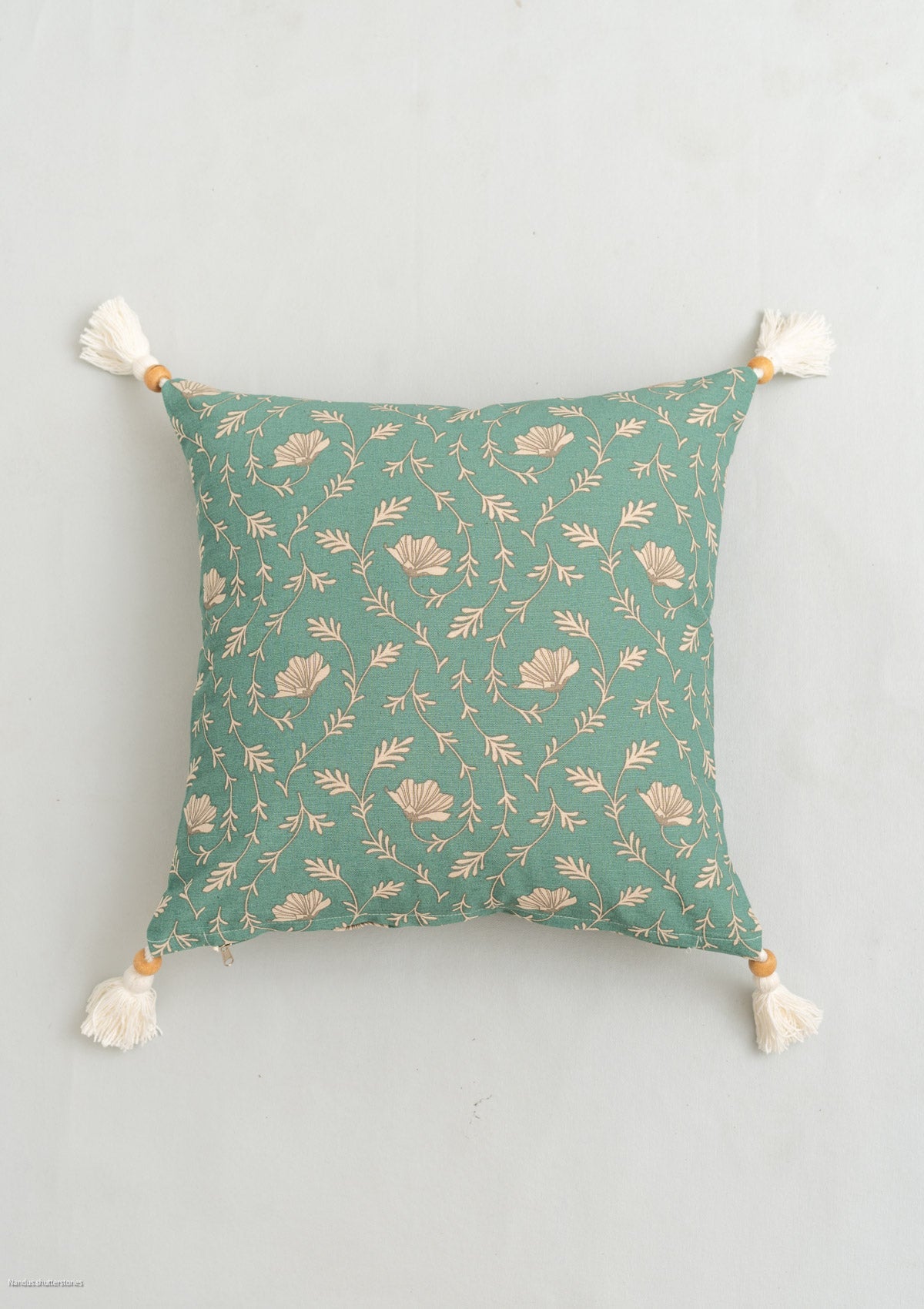 Eden aqua blue 100% cotton floral cushion cover for sofa with tassels