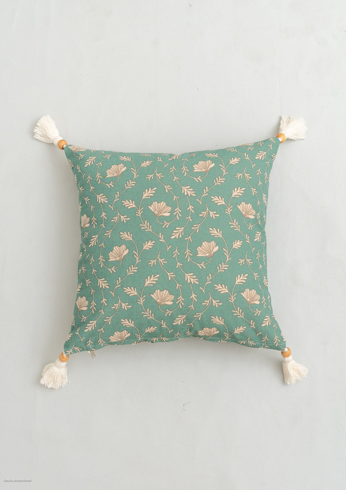 Eden aqua blue 100% cotton floral cushion cover for sofa with tassels