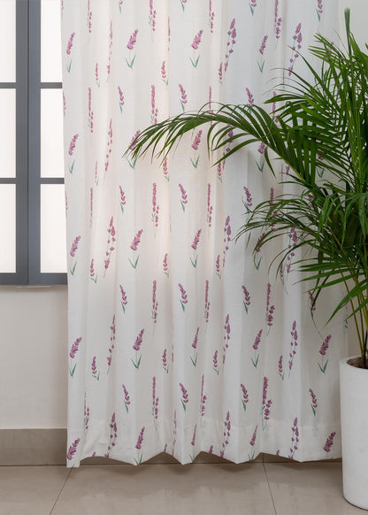 Fields of Lavender 100% cotton floral curtain for kids room - Light Reduction -  Lavender - Single Piece