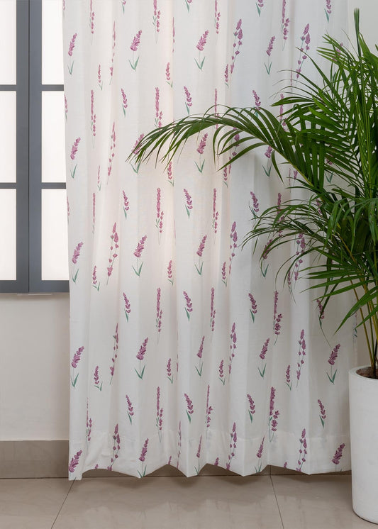 Fields of Lavender 100% cotton floral curtain for kids room - Light Reduction -  Lavender - Single Piece
