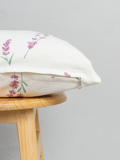 Fields Printed 100% cotton floral cushion cover for sofa - Lavender