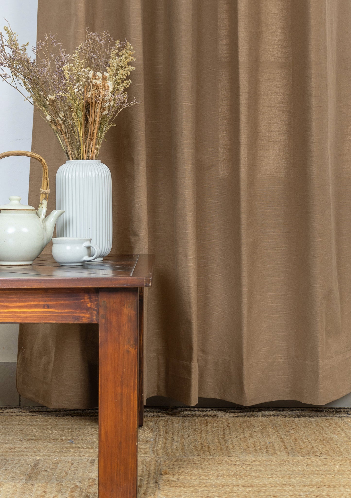 Solid chocolate brown 100% cotton plain curtain for bedroom - Room darkening - Single Piece