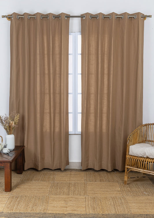 Solid chocolate brown 100% cotton plain curtain for bedroom - Room darkening - Single Piece