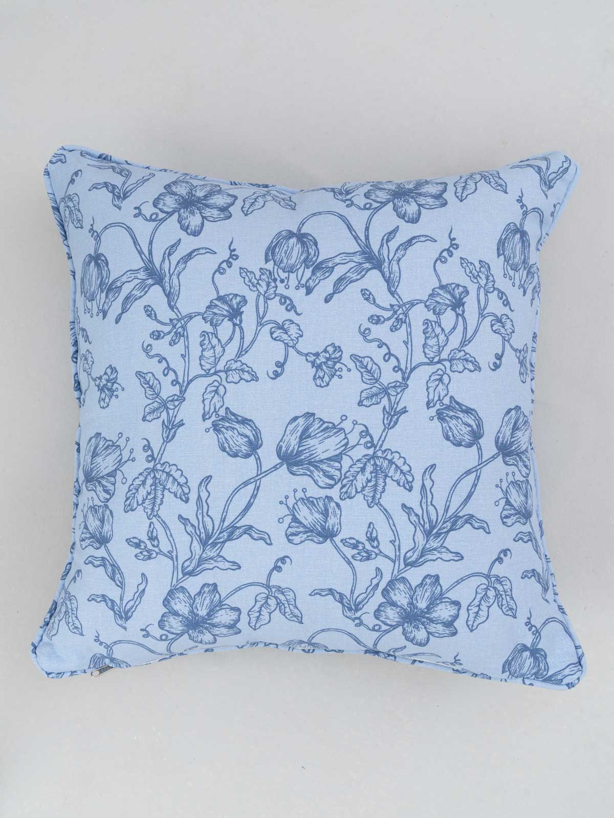 French Farmhouse Printed Cotton Cushion Cover - Blue