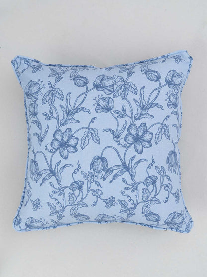 French Farmhouse Printed Cotton Cushion Cover - Blue