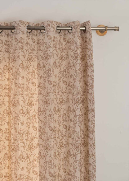 French Farmhouse 100% cotton floral curtain for living room - Room darkening - Beige - Single Piece